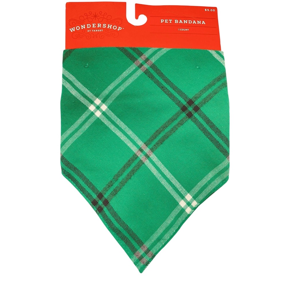 NWT Wondershop Christmas Pet Bandana Dog Cat Green Plaid Holiday One Size